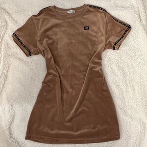 Calvin Klein Tan Velvet T-Shirt Dress